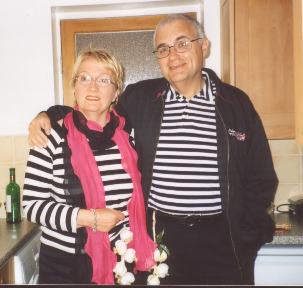 Picture of Geoff and Lesley in classic French onion seller's costumes