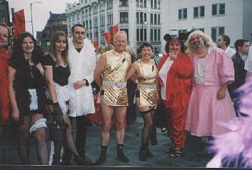 Picture of the group all dressed up outside the theatre