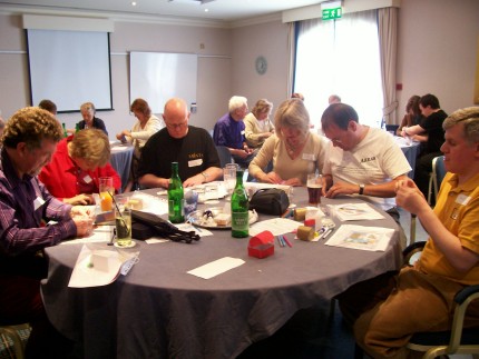 The guests study hard at making their craft pieces.